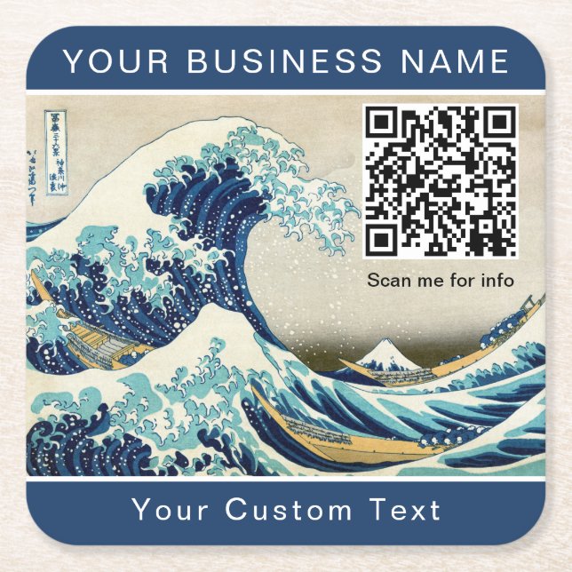 Posavasos Cuadrado De Papel Hokusai - La Gran Ola de Kanagawa - Código QR (Anverso)