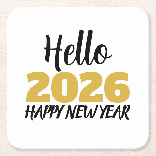 Posavasos Cuadrado De Papel Hola 2026 Feliz Año Nuevo (Anverso)