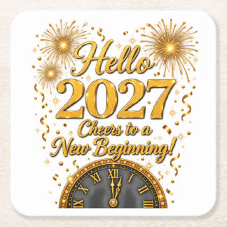 Posavasos Cuadrado De Papel Hola 2027 – ¡Salud por un Nuevo Comienzo!