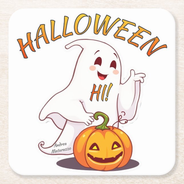 Posavasos Cuadrado De Papel ¡Hola! Halloween (Anverso)