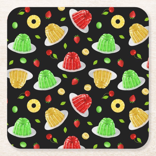 Posavasos Cuadrado De Papel Hola Jello Coaster - sobre negro (Anverso)