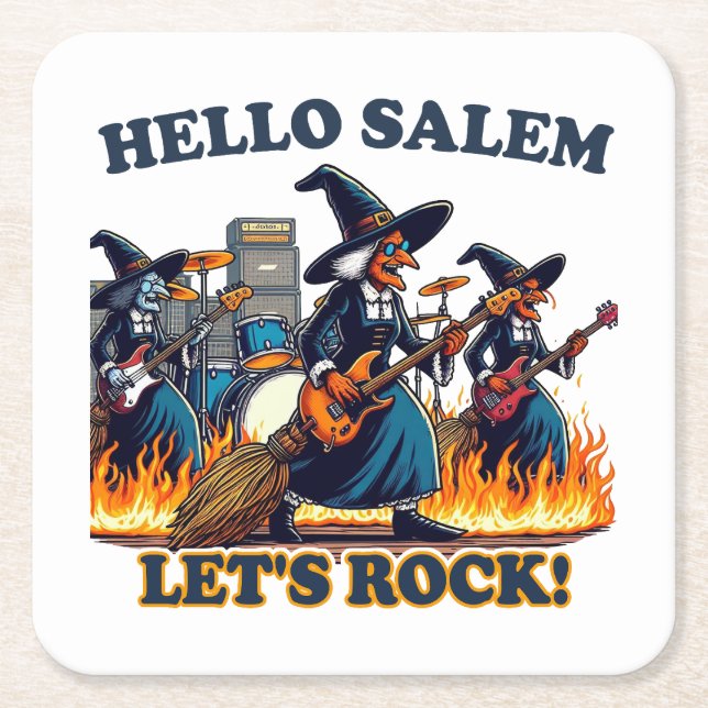 Posavasos Cuadrado De Papel Hola Salem Massachusetts Witch Rock Band (Anverso)