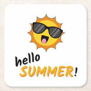 Posavasos Cuadrado De Papel Hola Sol de verano con gafas de sol