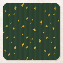 Posavasos Cuadrado De Papel Holiday Green Yellow Stripe Star Christmas 