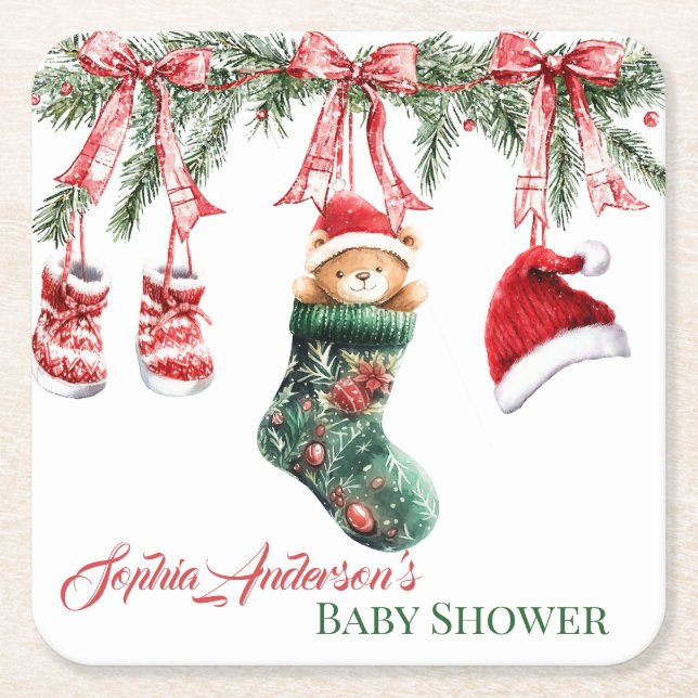 Posavasos Cuadrado De Papel Holiday Teddy Bear Design (Anverso)