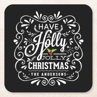 Posavasos Cuadrado De Papel Holly Jolly Navidades Chalkboard Holiday Party