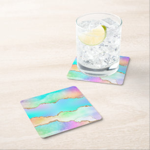 Posavasos Cuadrado De Papel Holo Agate   Mármol falso irlandés Pastel Ombre
