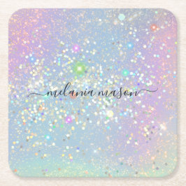 Posavasos Cuadrado De Papel Holographic Glam Purpurina Elegant Sparkles
