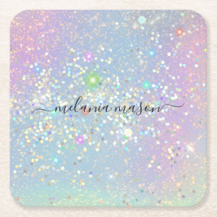 Posavasos Cuadrado De Papel Holographic Glam Purpurina Elegant Sparkles