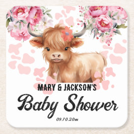 Posavasos Cuadrado De Papel Holy Cow Floral Baby Shower