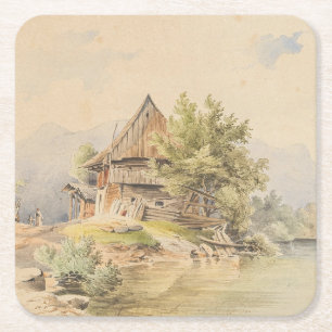 Posavasos Cuadrado De Papel Holzhütte am See - Carl Lafite