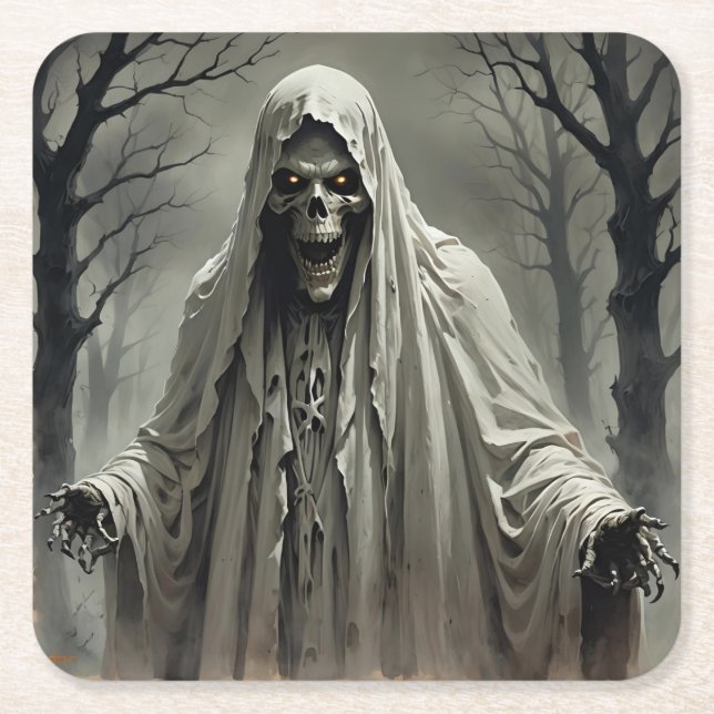 Posavasos Cuadrado De Papel Hombre de esqueleto tremendo (Anverso)