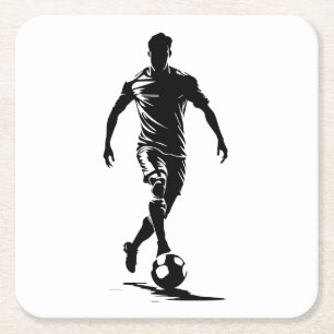 Posavasos Cuadrado De Papel Hombre de fútbol con balón