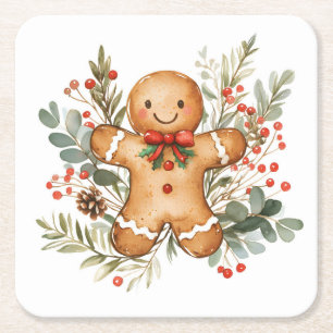 Posavasos Cuadrado De Papel Hombre de jengibre de Navidad