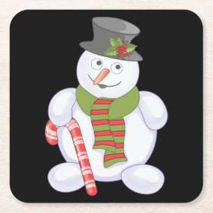 Posavasos Cuadrado De Papel Hombre de nieve