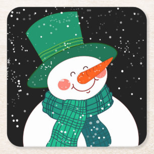 Posavasos Cuadrado De Papel Hombre de Nieve