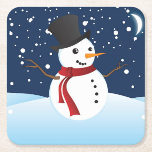 Posavasos Cuadrado De Papel Hombre de Nieve