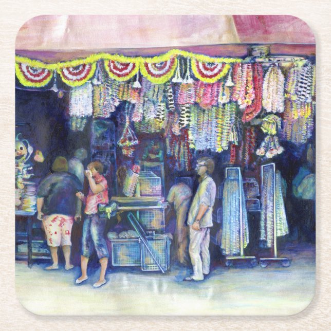 Posavasos Cuadrado De Papel Hombre Loco en el mercado y en el centro, Singapur (Anverso)