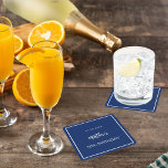 Posavasos Cuadrado De Papel Hombre minimalista blanco azul marino de cumpleaño<br><div class="desc">Un fondo azul marino decorado con un marco blanco. Personalice y agregue una fecha,  nombre,  edad.</div>