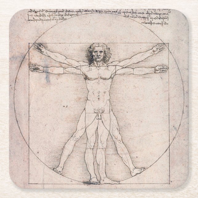 Posavasos Cuadrado De Papel Hombre vitruviano, hombre vitruviano, Leonardo da  (Anverso)