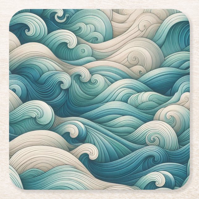Posavasos Cuadrado De Papel Home Studio Ocean Wave Swirl (Anverso)