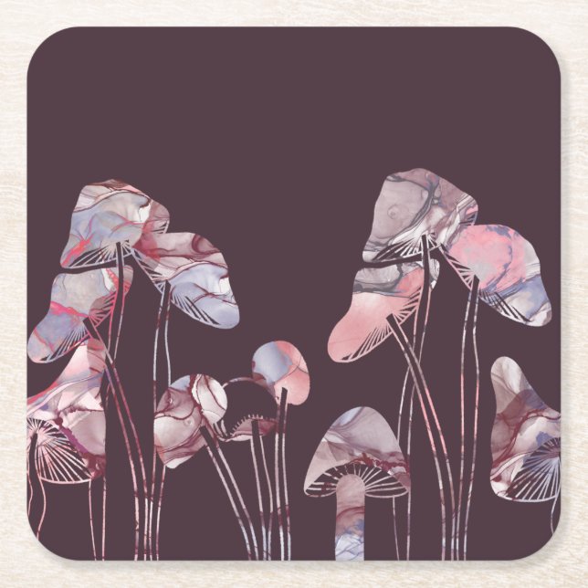 Posavasos Cuadrado De Papel Hongos de tinta morada (Anverso)