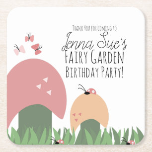 Posavasos Cuadrado De Papel Hongos Jardín Hadas Mariquitas Mariposas