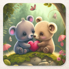 Posavasos Cuadrado De Papel Hongos pequeños en el bosque