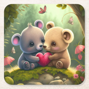 Posavasos Cuadrado De Papel Hongos pequeños en el bosque