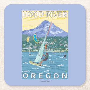 Posavasos Cuadrado De Papel Hood River, personas que practica surf de ORWind y