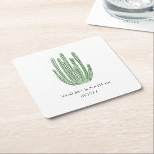 Posavasos Cuadrado De Papel Hora de cóctel de boda con cactus de órgano de acu