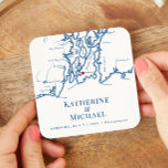 Posavasos Cuadrado De Papel Hora de cóctel del Fiesta de Bienvenida de Newport<br><div class="desc">Mejore su boda de Newport, Rhode Island, con nuestros encantadores bufones de bebidas de papel para bodas Zazzle. Con un elegante diseño azul marino inspirado en el pintoresco mapa de la bahía de Narragansett, estas tardes son perfectas para su fiesta de bienvenida o hora de cóctel. Ideal para lugares como...</div>