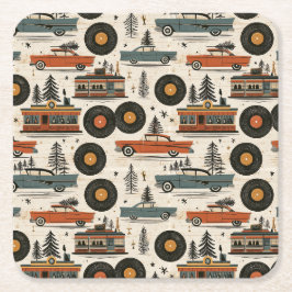 Posavasos Cuadrado De Papel Hora de Cóctel Navideño Retro Record
