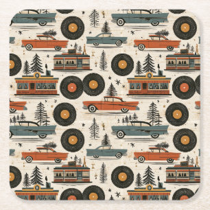 Posavasos Cuadrado De Papel Hora de Cóctel Navideño Retro Record