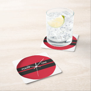 Posavasos Cuadrado De Papel Hora de Póquer Rojo Blanco