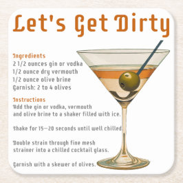 Posavasos Cuadrado De Papel Hora del Cóctel: Receta de Martini Let's Get Dirty