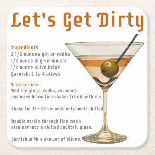 Posavasos Cuadrado De Papel Hora del Cóctel: Receta de Martini Let's Get Dirty