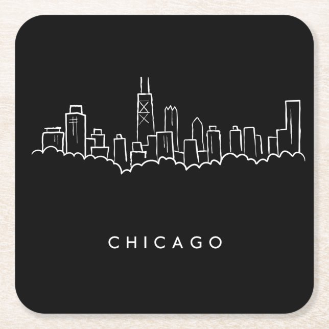 Posavasos Cuadrado De Papel Horizonte de Chicago (Anverso)