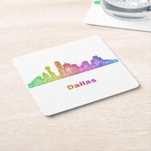 Posavasos Cuadrado De Papel Horizonte de Dallas del arco iris (En perspectiva)