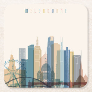Posavasos Cuadrado De Papel Horizonte de la ciudad de Melbourne, Australia el