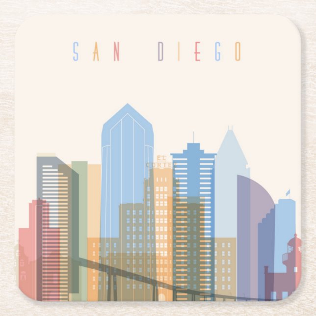 Posavasos Cuadrado De Papel Horizonte de la ciudad de San Diego (Anverso)