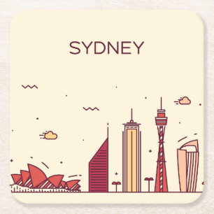 Posavasos Cuadrado De Papel Horizonte del Doodle de Sydney, Australia el