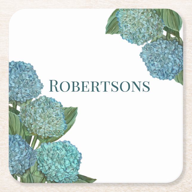 Posavasos Cuadrado De Papel Hortensia Azul (Anverso)