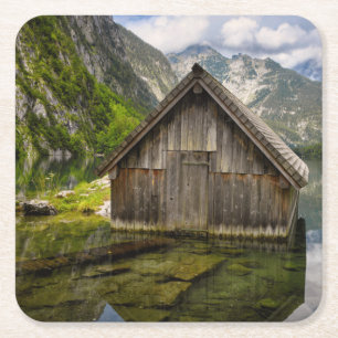 Posavasos Cuadrado De Papel Hostal en el lago Obersee, en los Alpes de Alemani