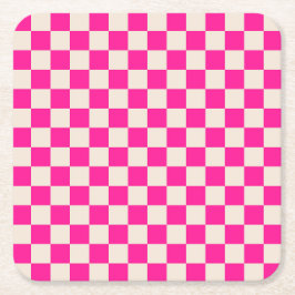 Posavasos Cuadrado De Papel Hot pink and tan checkerboard pattern