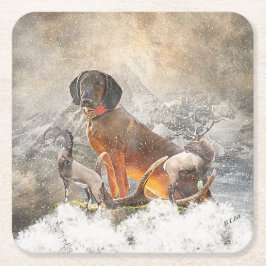 Posavasos Cuadrado De Papel Hound Bavarian Mountain, Arte