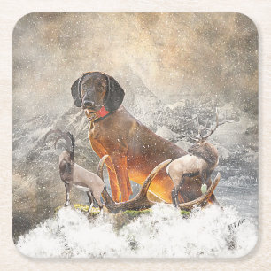 Posavasos Cuadrado De Papel Hound Bavarian Mountain, Arte