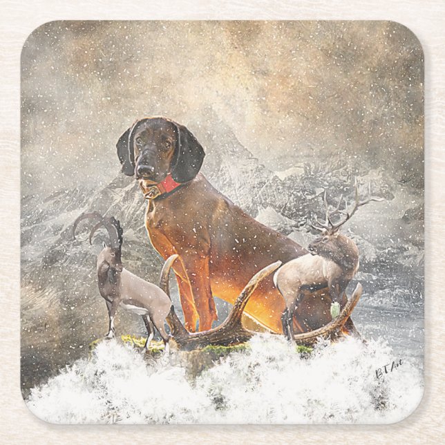 Posavasos Cuadrado De Papel Hound Bavarian Mountain, Arte (Anverso)