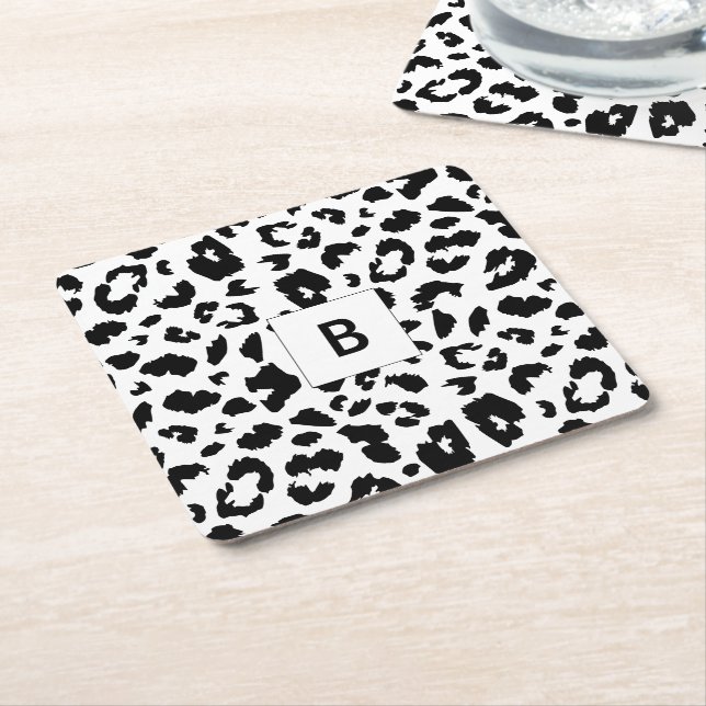 Posavasos Cuadrado De Papel huella de leopardo de personalizable (En perspectiva)