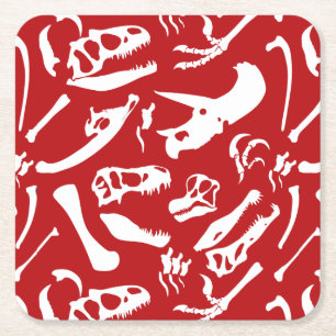 Posavasos Cuadrado De Papel Huesos de dinosaurio (rojo)